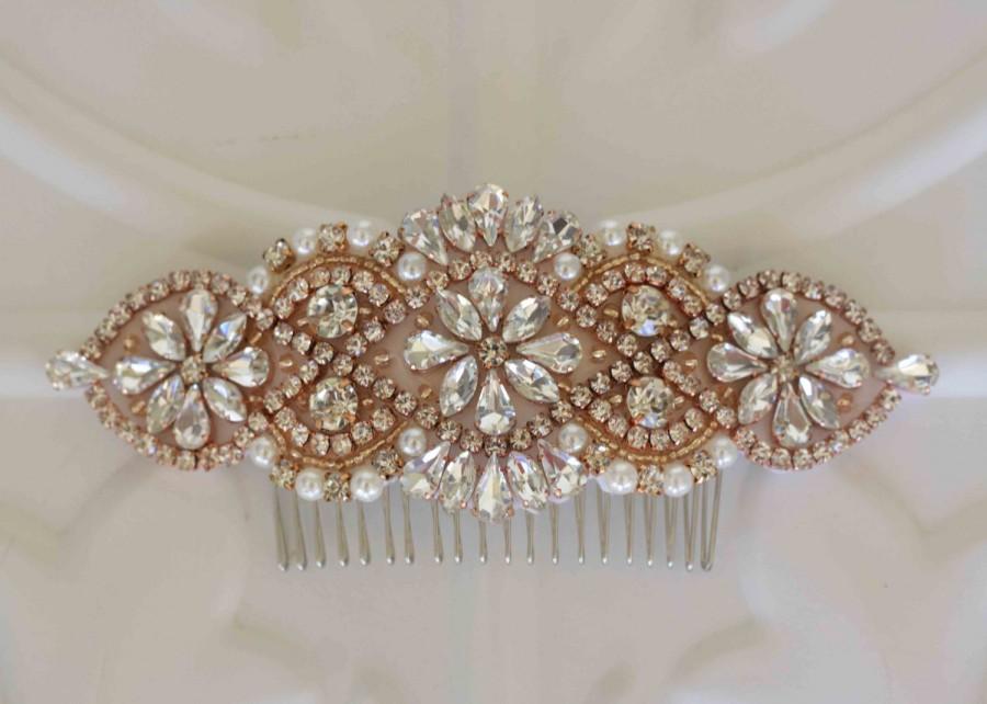 Hochzeit - Rose Gold Bridal Hair Accessory, Rose Gold and Rhinestone and Pearl  Wedding Hair Comb, Bridal hairpiece, Bridesmaid