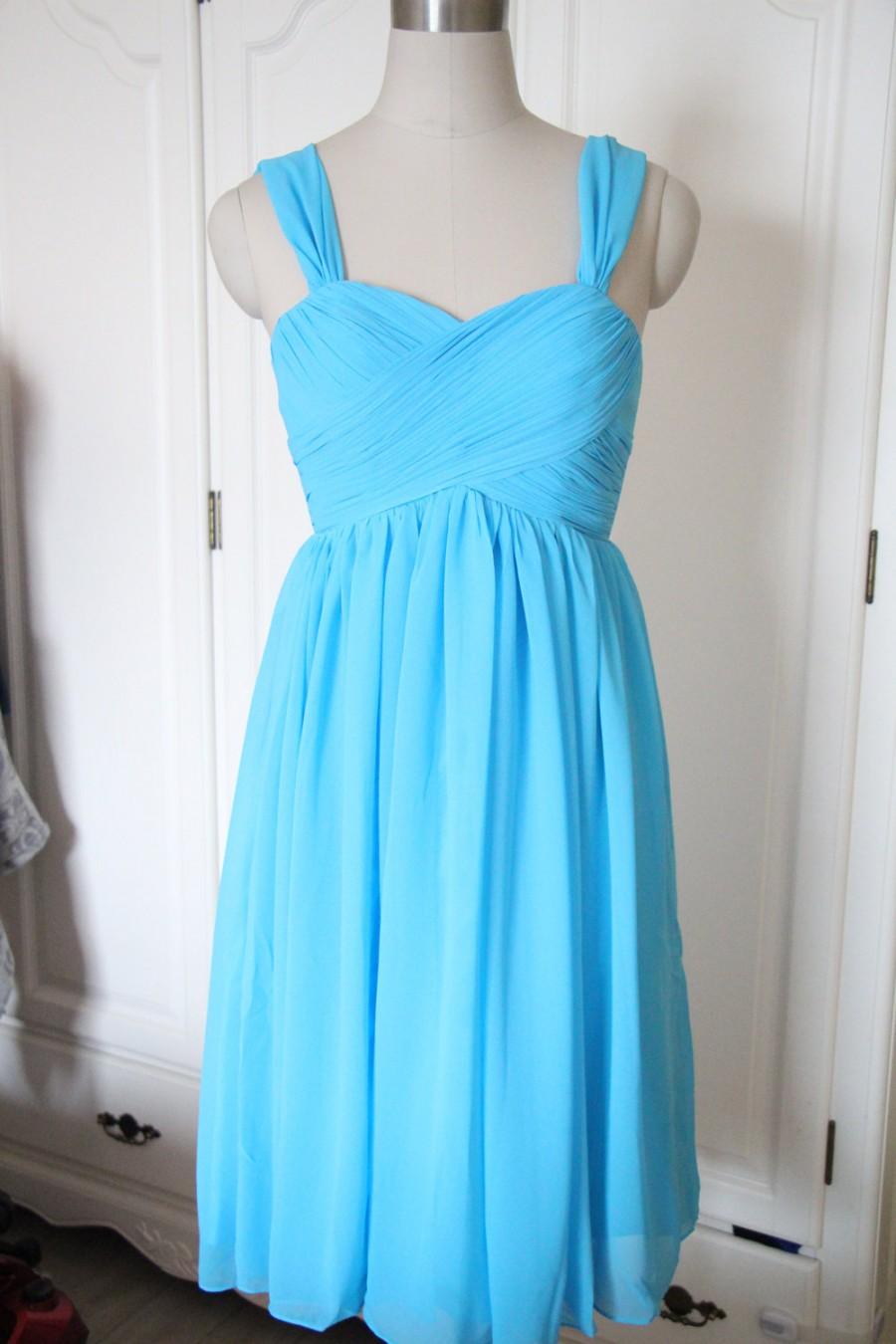 Свадьба - Blue Sweetheart Bridesmaid Dress Short/Floor Length Aqua Blue Chiffon Straps Bridesmaid Dress-Custom Dress