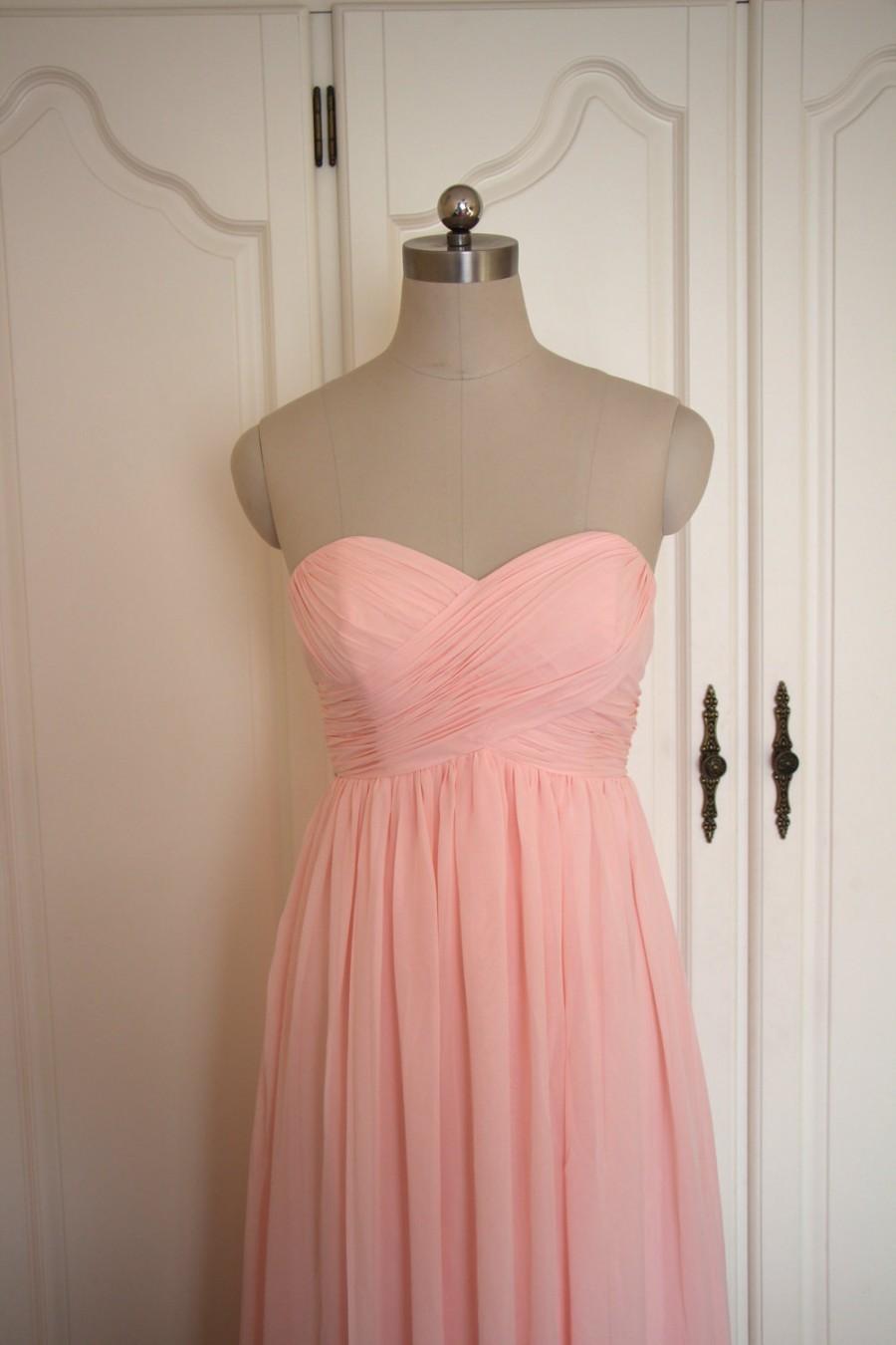Hochzeit - Pink Bridesmaid Dress Long Sweetheart Chiffon Pale Pink Floor-length Strapless Dress-Custom Dress