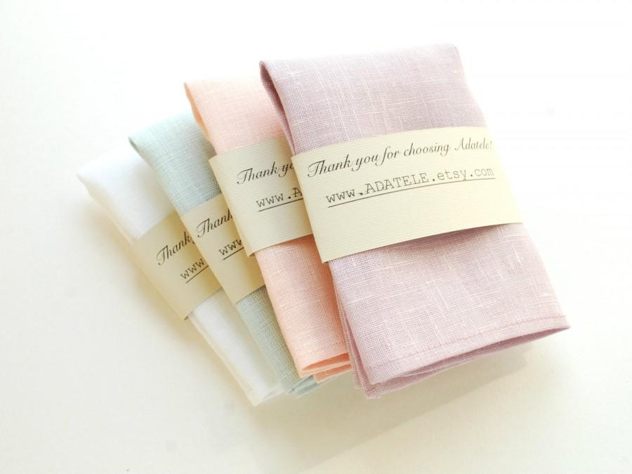 زفاف - Pastel Linen Pocket Square - Peach, White, Lavender, Dusty Shale- Wedding Handkerchief