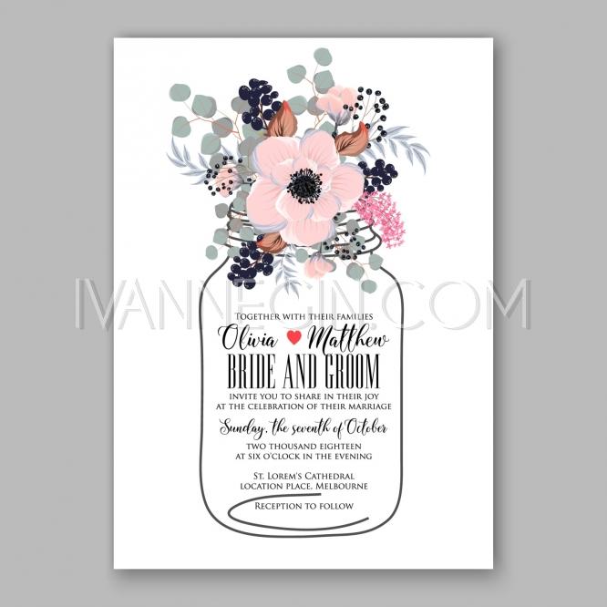 زفاف - Anemone wedding invitation card printable template - Unique vector illustrations, christmas cards, wedding invitations, images and photos by Ivan Negin