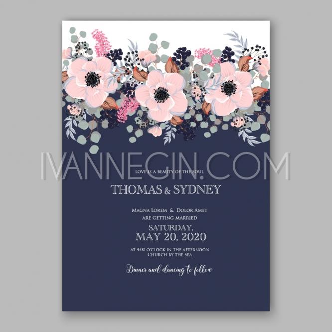 Свадьба - Anemone wedding invitation card printable template - Unique vector illustrations, christmas cards, wedding invitations, images and photos by Ivan Negin