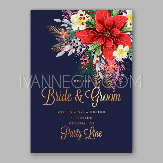 Свадьба - Wedding Invitation card beautiful red poinsetti winter floral ornament Christmas Party invite wreath - Unique vector illustrations, christmas cards, wedding invitations, images and photos by Ivan Negin