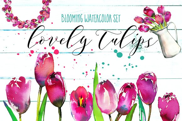 Hochzeit - Lovely Tulips Watercolor Collection