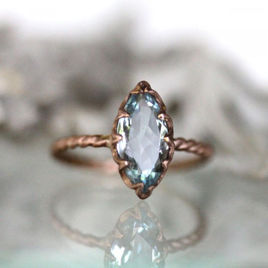 Wedding - Genuine Marquise Aquamarine 14K Gold Ring, Gemstone RIng, Marquise Shape Ring, Eco Friendly, Engagement Ring, Stacking Ring - Made To Order