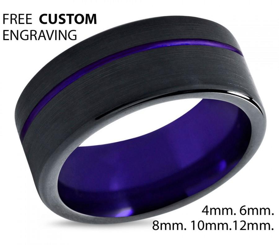 Hochzeit - Tungsten Ring Mens Purple Black Wedding Band Tungsten Ring Tungsten Carbide 8mm Tungsten Man Wedding Male Women Anniversary Matching