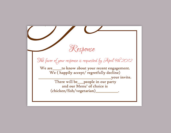 Wedding - DIY Wedding RSVP Template Editable Text Word File Download Printable RSVP Cards Brown Rsvp Card Template Pink Rsvp Card