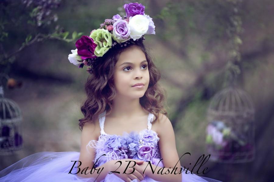 Hochzeit - Lavender Dress Flower Girl Dress Floral Dress Lilac Dress Wedding Dress Party Dress Birthday Dress Baby Tutu Dress Toddler Dress Tulle Dress