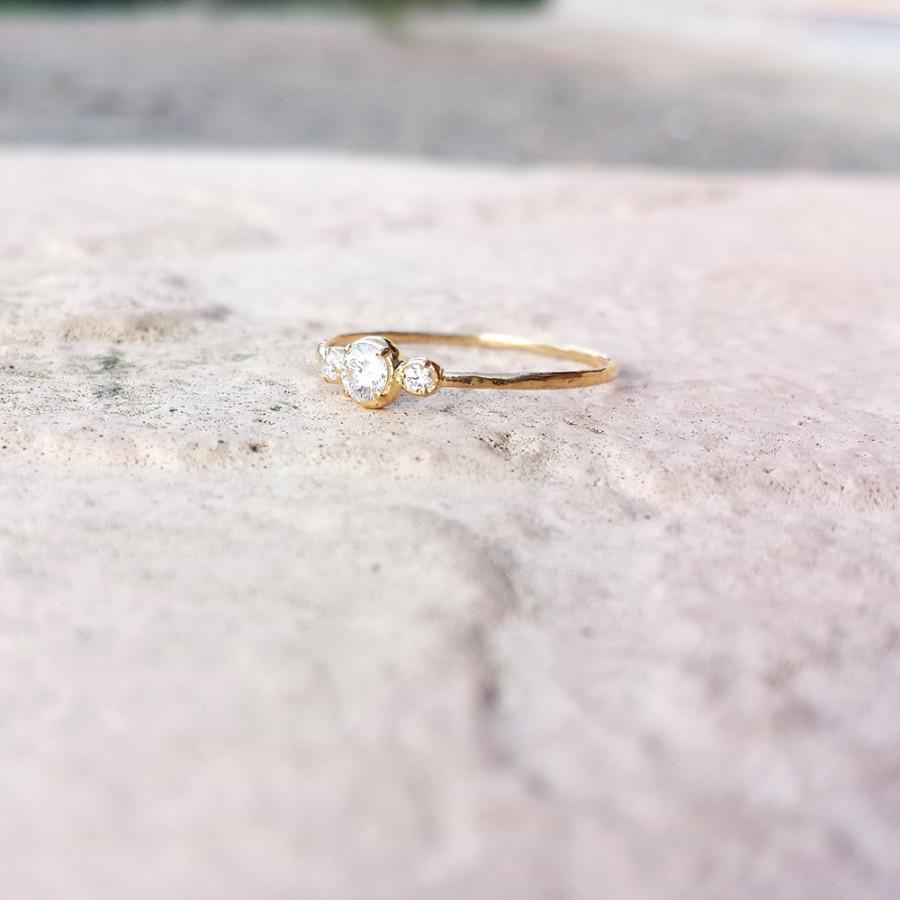 Hochzeit - Three Stone Diamond (Swarovski CZ) Yellow Gold  Ring