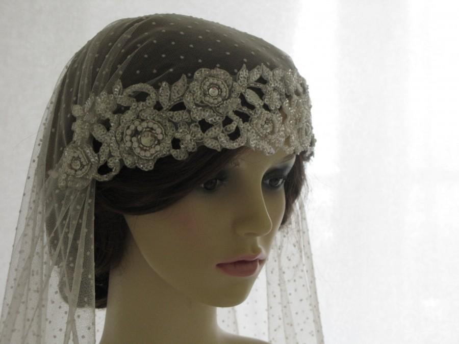 Hochzeit - 1920s style wedding  veil -  couture bridal cap veil - dotted net - Eugenie
