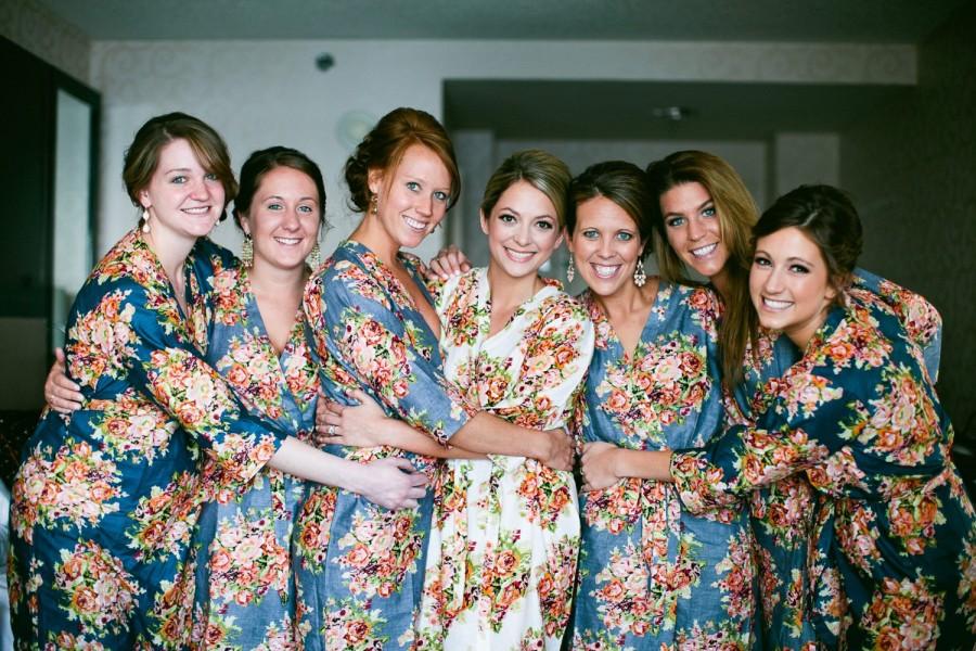 Wedding - Floral Bridesmaids Robes Sets Kimono Crossover Robe Wrap bridesmaids gifts, getting ready robes, Bridal shower favors, pre-wedding pics