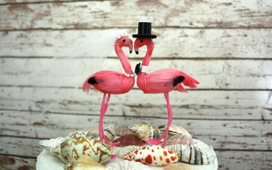 Hochzeit - Pink- Flamingo- wedding- cake topper-Mr and Mrs-bride-groom-destination wedding-wedding cake topper-tropical destination-beach wedding