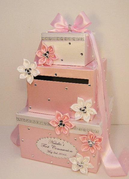 زفاف - Wedding Card Box White and Light Pink  Baby Shower Gift Card Box Money Box  Holder--Customize in your color-Custom order.