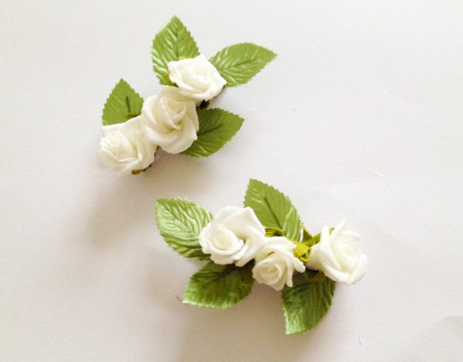 Wedding - White Rose Flower Hair Clip Set, bridal floral hair clip, rose flower clip, bridal hair accessories