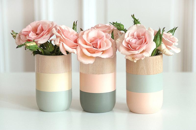 Mariage - Wooden Vases - Set of 3 - for flowers and more - Home Decor - for Her