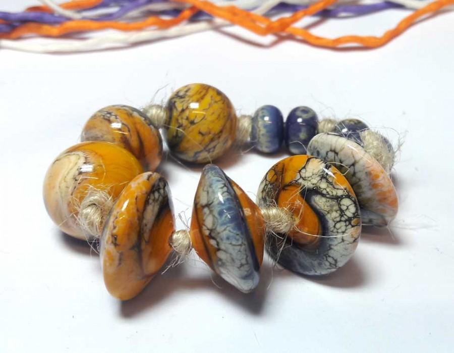 زفاف - Lampwork Glass bead handmade Beads yellow, purple, ivory, blue-violet.
