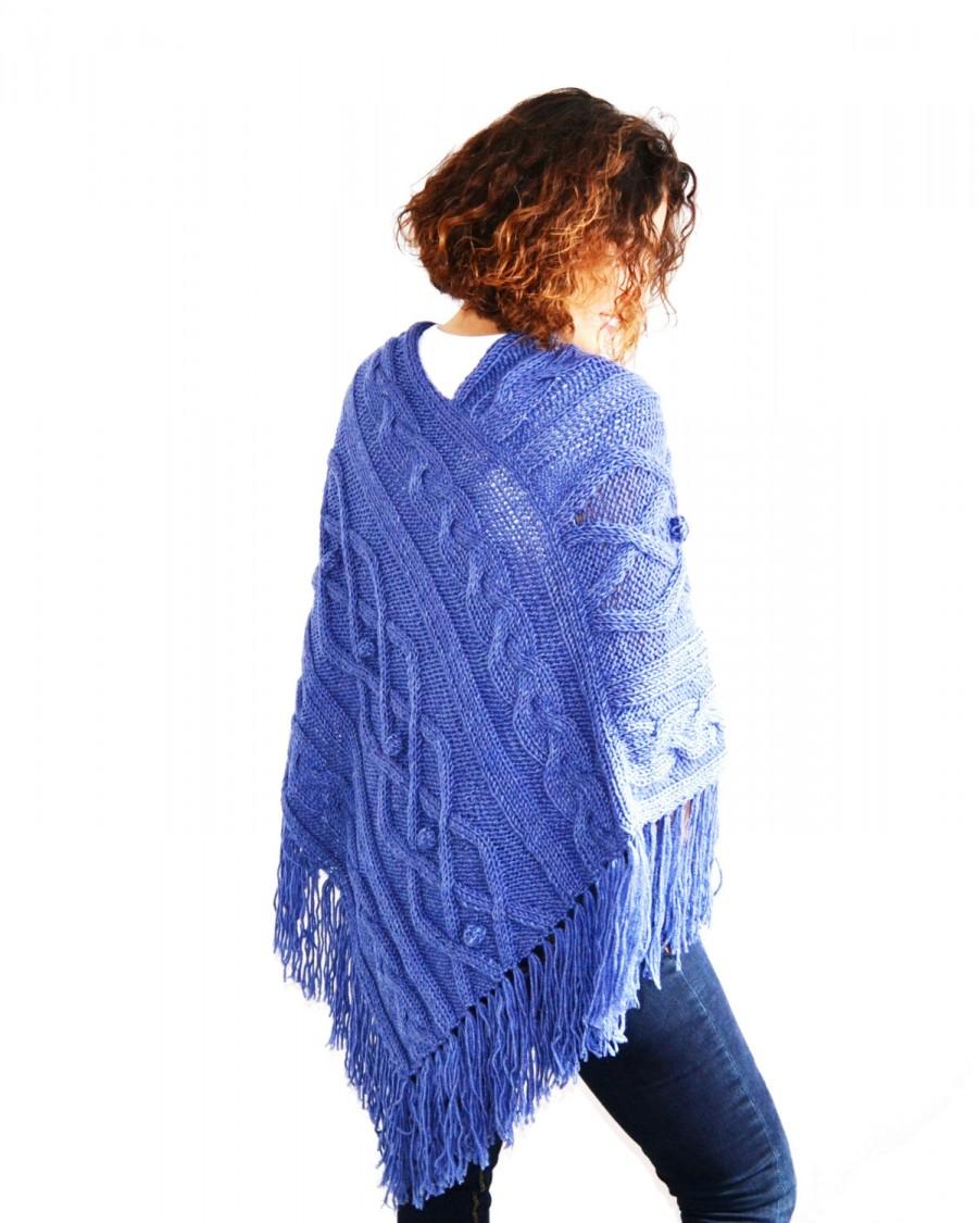 Wedding - Jean Blue Cable Knit Poncho by Afra Plus Size Over Size Maternity