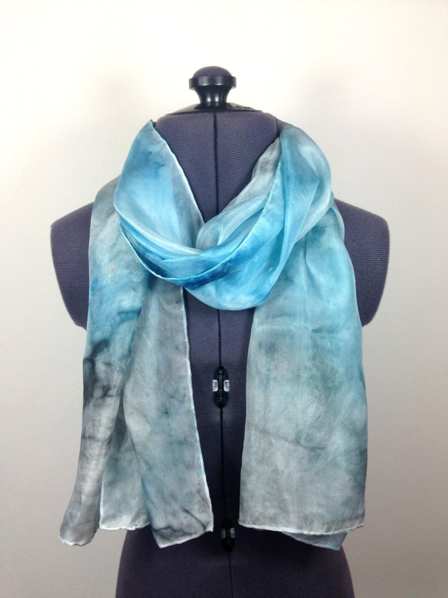 زفاف - Cerulean Blue Silk Scarf ~ Hand Painted Silk Scarf, Scarf to wear at Winter Weddings, Xmas Presents for Mom, November Fashion Trends for her