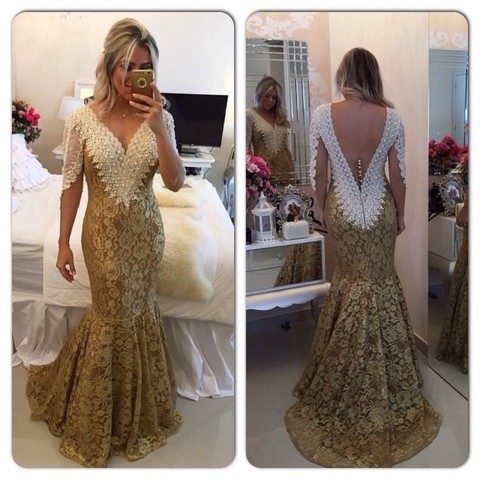 Wedding - Honorable Long Prom Dress - V-Neck Lace Women's Party Gown from Dressywomen