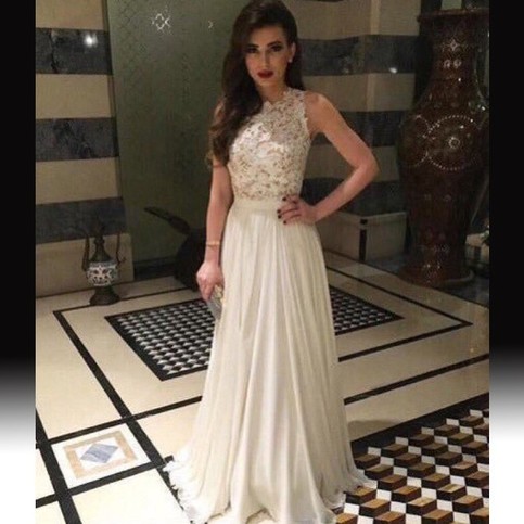 زفاف - Charming Floor Length Prom Dress - White A-Line Top with Lace from Dressywomen