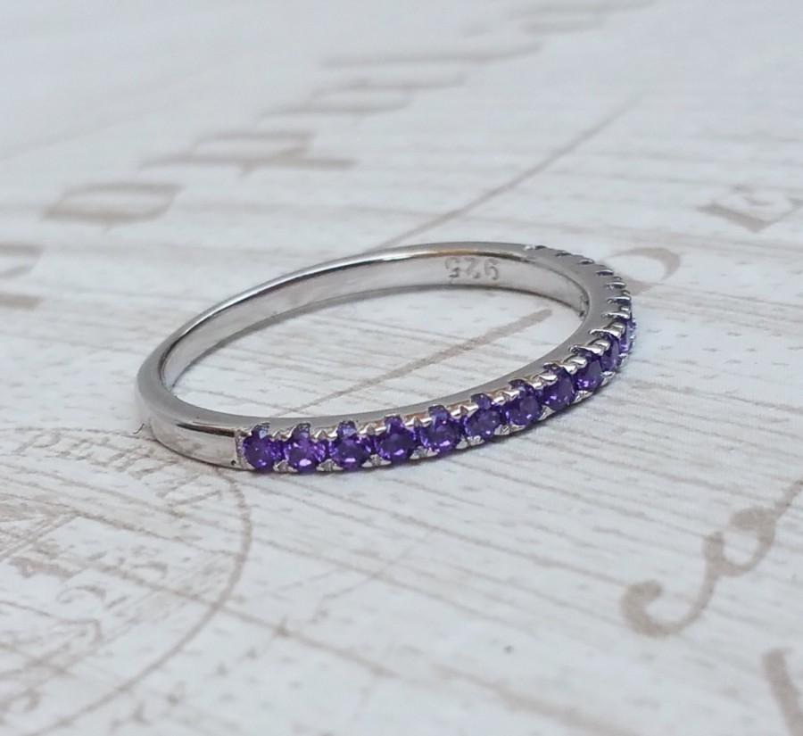 Mariage - 1.8mm wide Amethyst Gemstone Half Eternity ring - stacking ring - wedding band in white gold or Silver