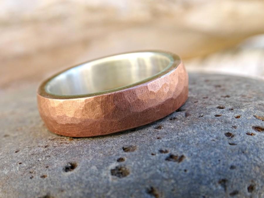 Mariage - unique mens ring copper, copper wedding ring silver, mens wedding band, cool mens ring rustic mixed metal ring, copper anniversary gift