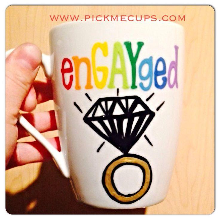 Hochzeit - Engayged- Hers And Hers- His And His Coffee Mug - Hand-painted. Gay Wedding - Gay Pride- En-gay-ged- Engayged