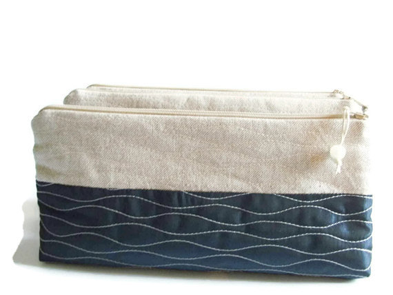 Wedding - Beach Wedding Navy Blue Clutches, Wedding Gift Bags, Bridesmaids Gifts, Set of 5 Purses, Rustic Bags