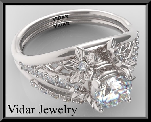 Hochzeit - Engagement Ring,Wedding Band,Moissanite Engagement Ring Set,Flowers Wedding ring set,Gold Wedding Ring Set,Unique Wedding Set,diamond