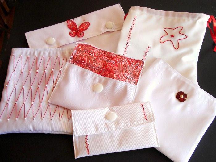 Mariage - Silk and cotton laundry bags set handmade wedding gift