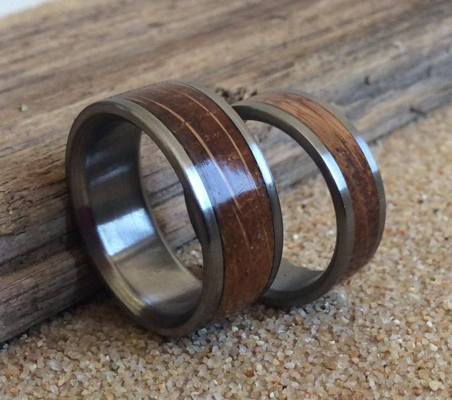 Wedding Rings, Charred Oak Whiskey Barrel Inlay Ring, Wood