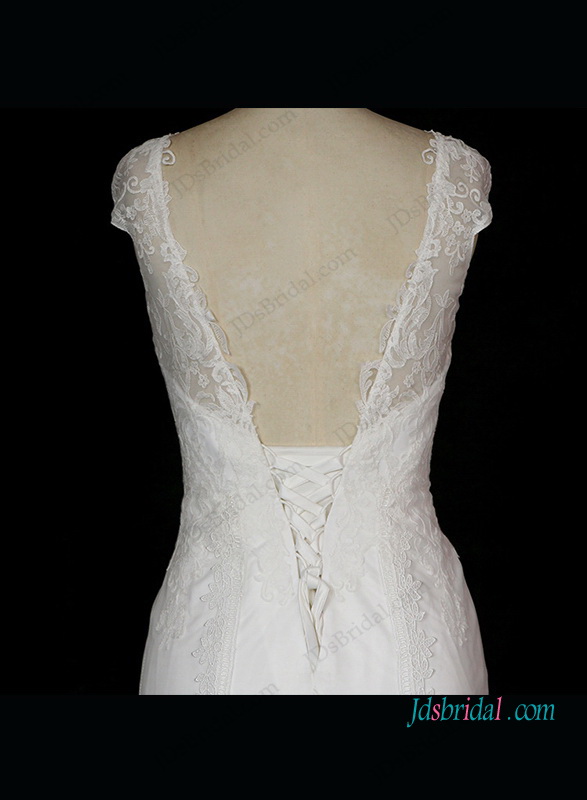 Mariage - Illusion lace bateau neck mermaid wedding bridal dress