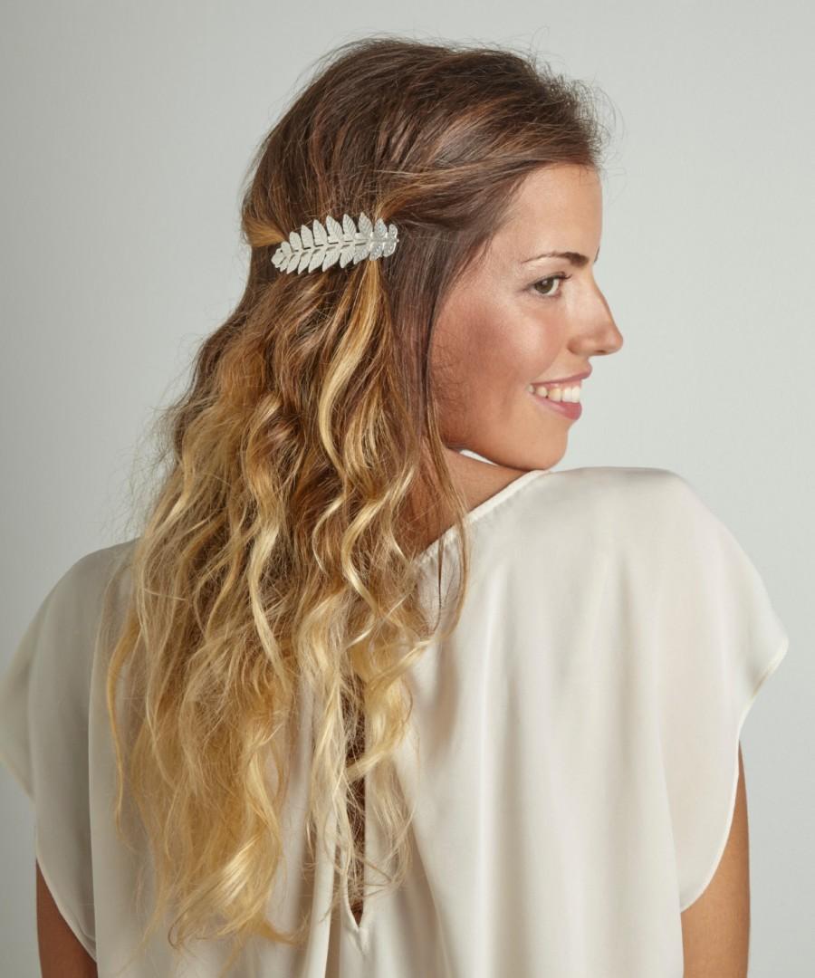 Wedding - Athena Leaf Barrette, Grecian Bridal Goddess Clip, Bridal Hair Accessories, Roman Empress Hair Clip, Gold Greek Leaf Hair Clip, Bride Clip
