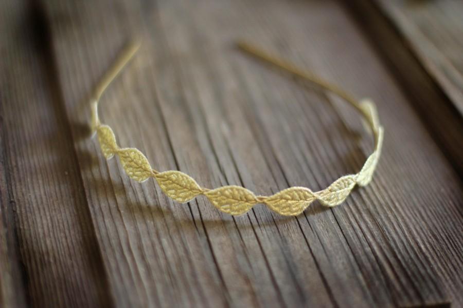 Wedding - Greek Delicate Leaf Crown, Greek Goddess Headband, Laurel Wreath, Gold Leaves Fabric Tiara, Gold Headband, Adjustable, Hand Made, For Her