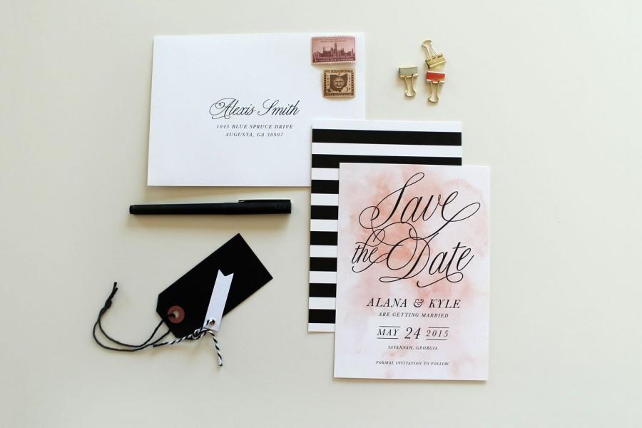 Свадьба - Watercolor Save-the-Date, save the date cards, save-the-date, calligraphy save the date, watercolor wedding, black and white stripes, stripe