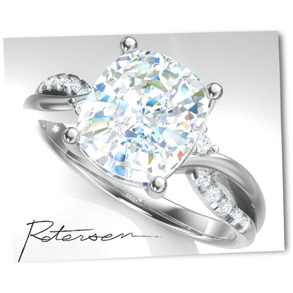 زفاف - SALE - Cubic Zirconia Engagement Ring - CZ Wedding Ring - 925 Silver Ring - Cushion Cut - Promise Ring - CZ Ring - Sterling Silver 2.5 Carat