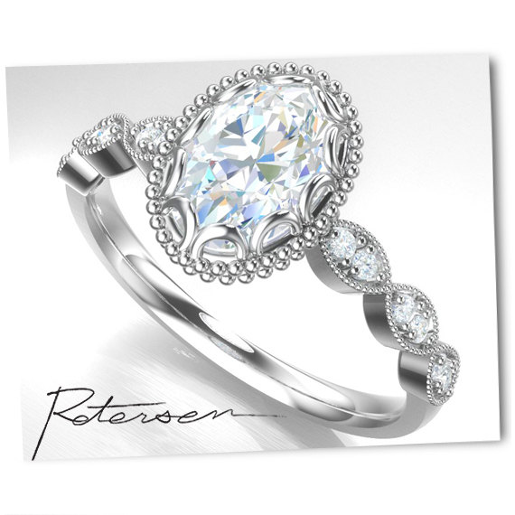 زفاف - SALE - Art Deco Engagement Ring - Cushion Cut Ring - Vintage Ring - Wedding Ring - Promise Ring - Sterling Silver - 1.3 Carat