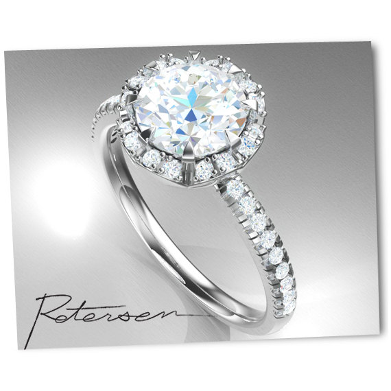 زفاف - Halo Engagement Ring - Brilliant Cut Diamond Simulants - Bridal Ring - Wedding Ring - Promise Ring - Solid Sterling Silver