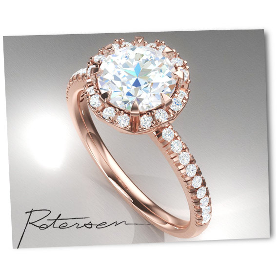 زفاف - Rose Gold Engagement Ring - Art Deco Ring - Vintage Wedding Ring - Sterling Silver Ring - Diamond Simulant Solitaire Ring - Round Cut Ring