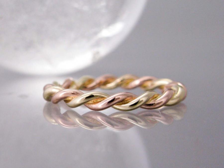 Mariage - Thick Gold Twist Wedding Ring - Unisex 2.5mm Wide Two Tone Twist in Solid Rose Gold, White Gold or Yellow Gold