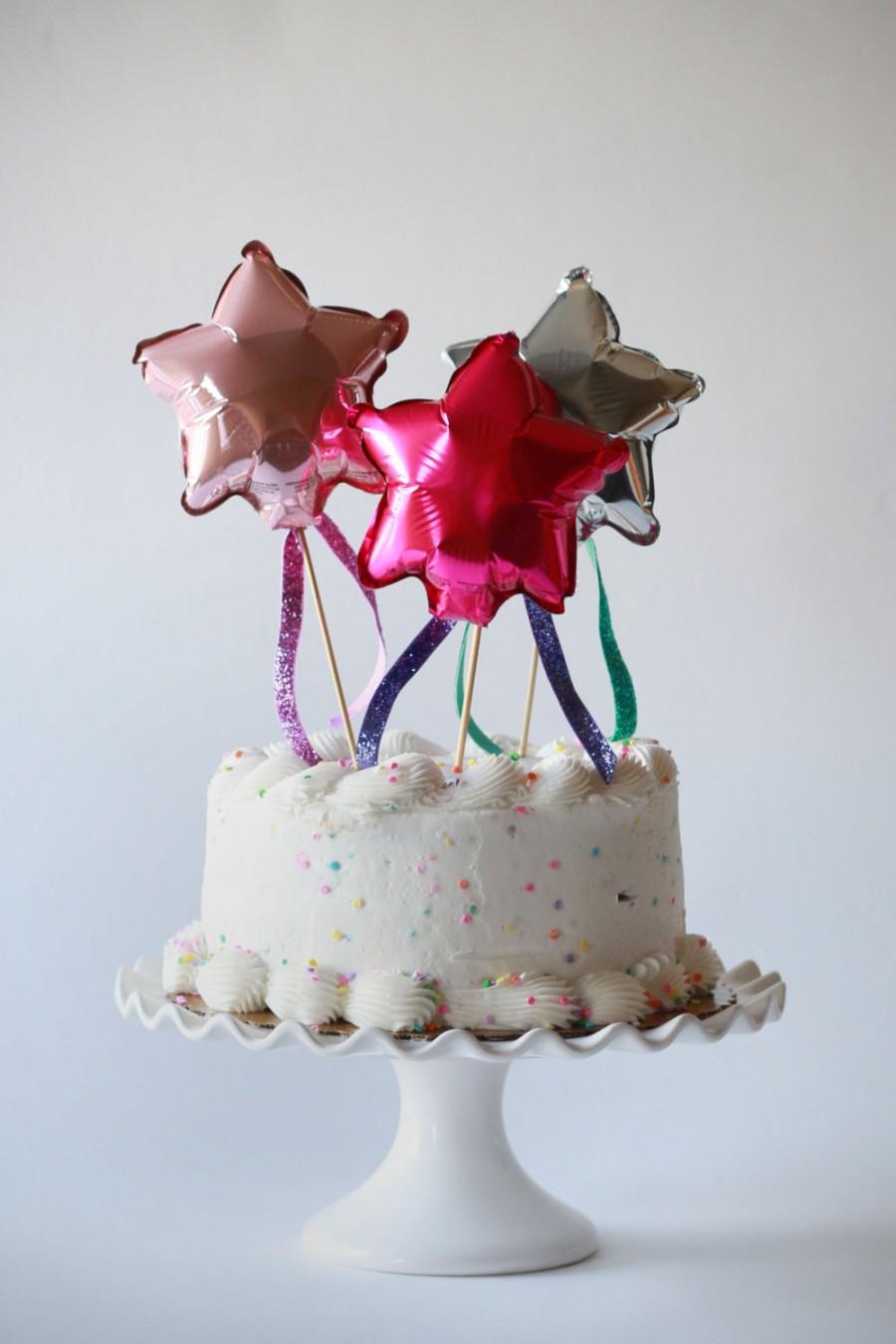 Hochzeit - FREE SHIPPING Mini foil mylar star balloon with tassels cake topper - Air Fill balloons