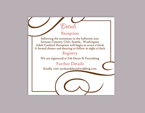 Mariage - DIY Wedding Details Card Template Editable Text Word File Download Printable Details Card Brown Pink Details Card Enclosure Cards