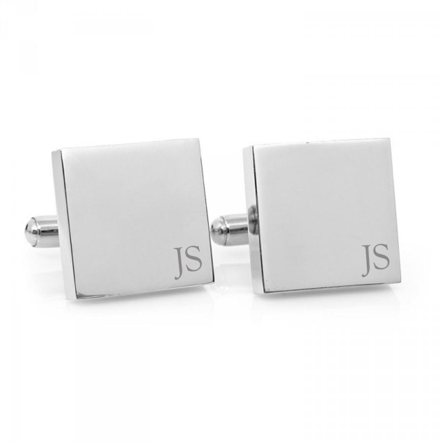 Mariage - Minimalist Monogram - Engraved personalized square silver cufflinks - Groom, Christmas gift (stainless steel personalised cufflinks)