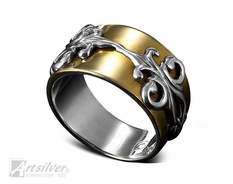 Wedding - Wedding Band Ring / Engagement Band Ring Made of Brass on Sterling Silver 925 - KS052bs