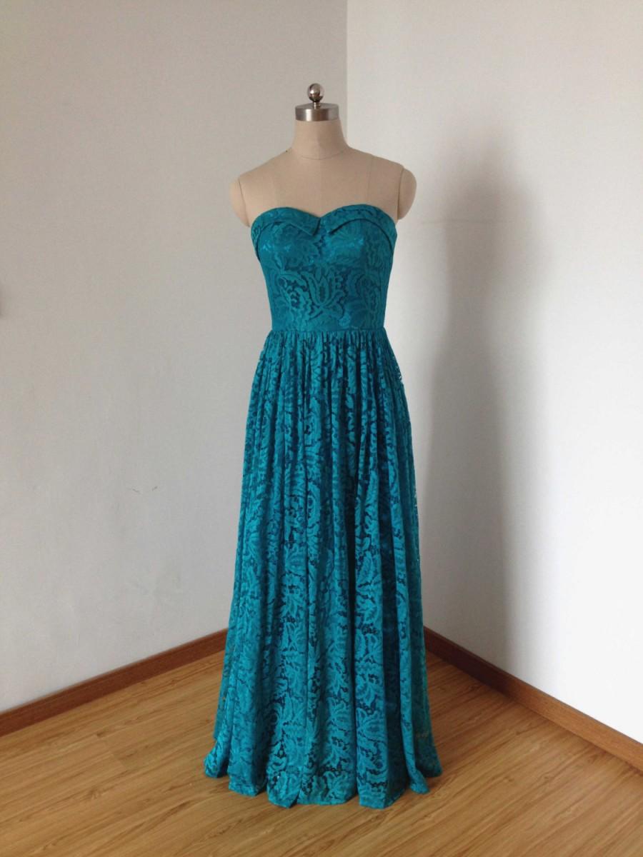 Hochzeit - Sweetheart Teal Lace Long Bridesmaid Dress