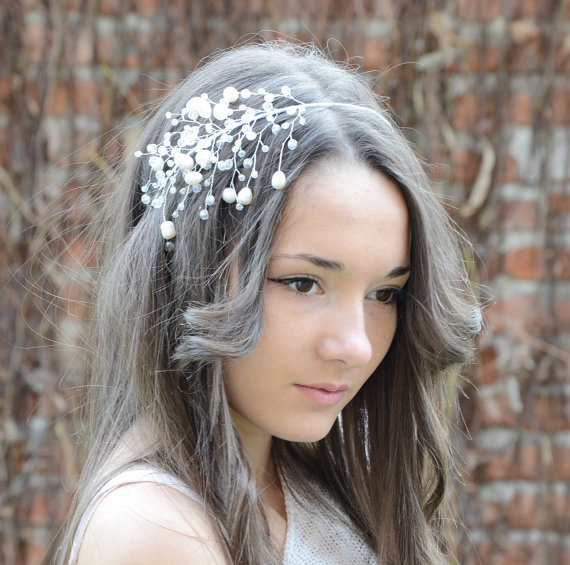 Hochzeit - Bridal Hair Accessory, Bridal Crystals and Freshwater Pearls Tiara, Wedding crystal headband, crystal Hair piece, Bridal Crown Crystal Tiara