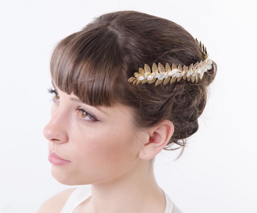 Wedding - Golden Leaf Grecian Headband Goddess Headband Roman crown Laurel Leaf Crown wedding Headpiece Bridal accessory adult wedding hairband