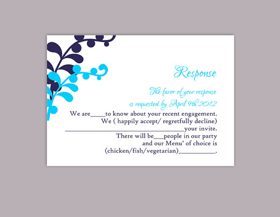 Mariage - DIY Wedding RSVP Template Editable Text Word File Download Printable RSVP Cards Leaf Rsvp Turquoise Rsvp Card Template Navy Blue Rsvp Card