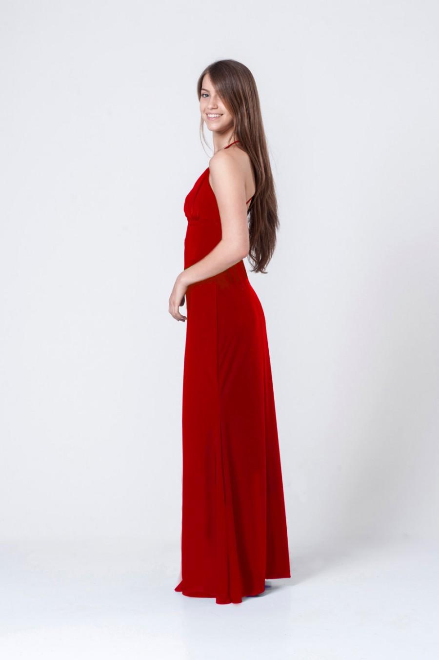 Mariage - Red bridesmaid maxi dress - Open back flaming red dress -Spaghetti full length dress