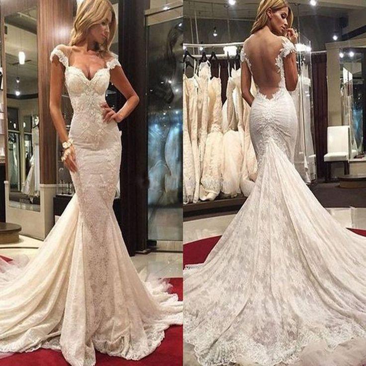 Wedding - New Mermaid Lace Sexy Unique Design Backless Charming Wedding Dresses. DB0006 - Custom Size / Picture Color
